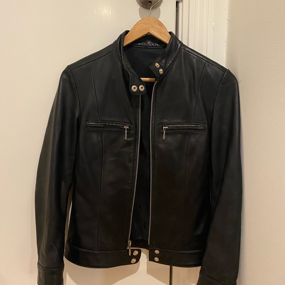 Genuine black leather jacket petite xs